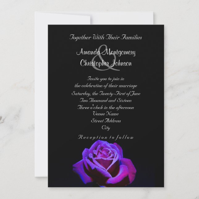 Invitación Rosa morado con Boda de gotas de agua (Anverso)