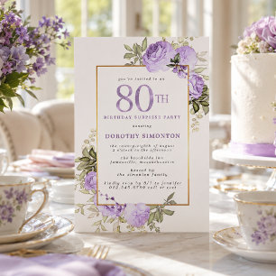Invitación Rosa morado Floral 80 Fiesta de sorpresa por cumpl