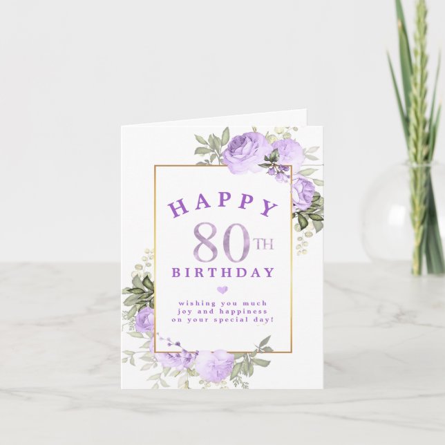 Invitación Rosa morado Floral Gold 80 cumpleaños (Anverso)