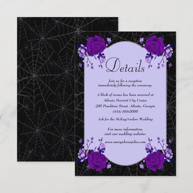 Invitación Rosa morado Floral Spiderweb Detalles de la boda d (Anverso / Reverso)