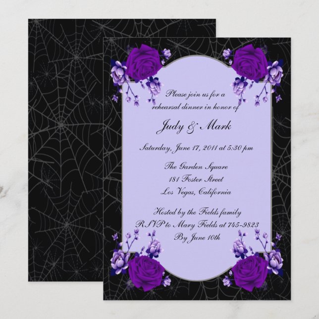Invitación Rosa morado Floral Spiderweb Ensayo de caída (Anverso / Reverso)