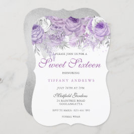 Invitación Rosa morado Plata Maravilla dulce 16 Invite