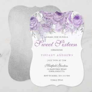 Invitación Rosa morado Plata Maravilla dulce 16 Invite