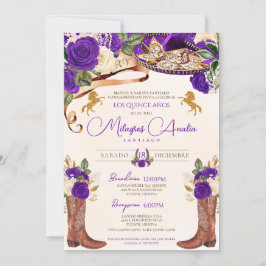 Invitación Rosa morado real Mariachi elegante Charro occident
