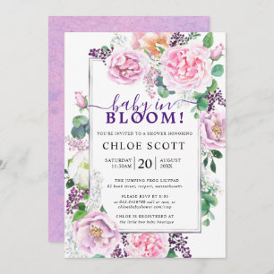 Invitación Rosa morado rosado: bebé floral peonero en flor
