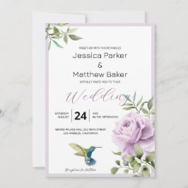 Invitación Rosa morado y Boda de colibrí