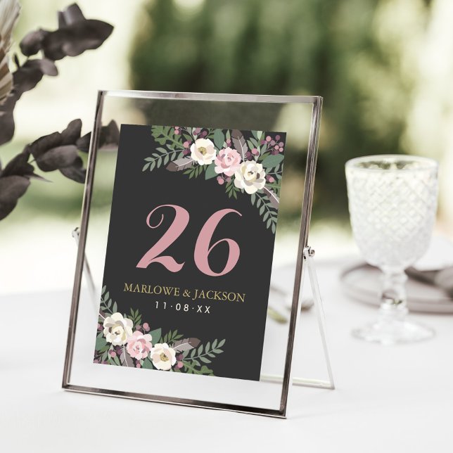 Invitación Rosa moreno oscuro Boda floral rosa Número de tabl (Subido por el creador)