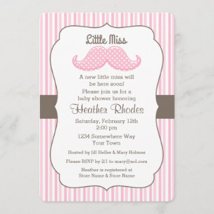 Invitación Rosa Mustache Pequeña Miss Baby Shower