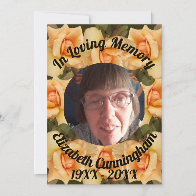 Invitación Rosa naranja ama la memoria Foto poema memorial (Anverso)