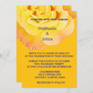 Invitación Rosa Naranja amarillo floral Boda Boho azul de la 