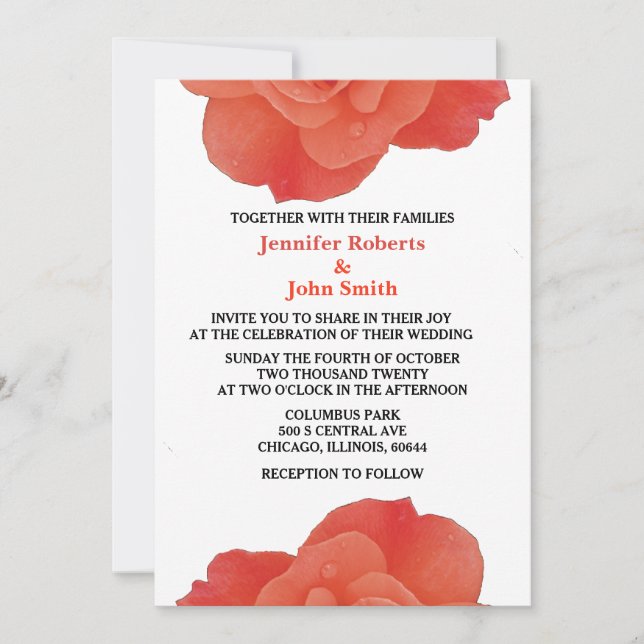 Invitación Rosa Naranja floral Rústico otoño Boda Guay otoño (Anverso)