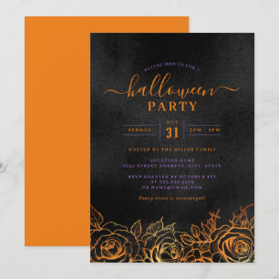 Invitación Rosa Naranja Halloween Fiesta Negra 