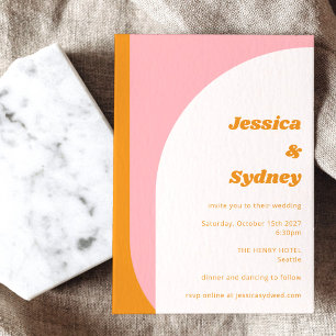 Invitación Rosa Naranja Moderno Arco Retro Boda Negrita
