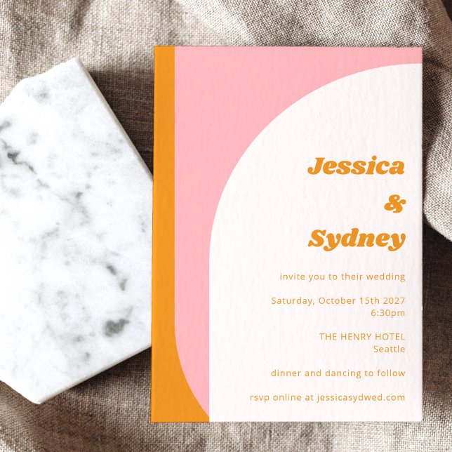 Invitación Rosa Naranja Moderno Arco Retro Boda Negrita (Subido por el creador)