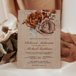 Invitación Rosa Naranja Quemada de Arpillera Rústica Boda Ter