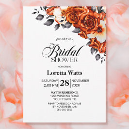 Invitación Rosa Naranja quemado Floral Bridal Shower