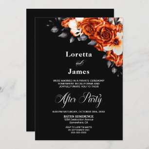 Invitación Rosa Naranja quemado Floral Recepción de boda negr