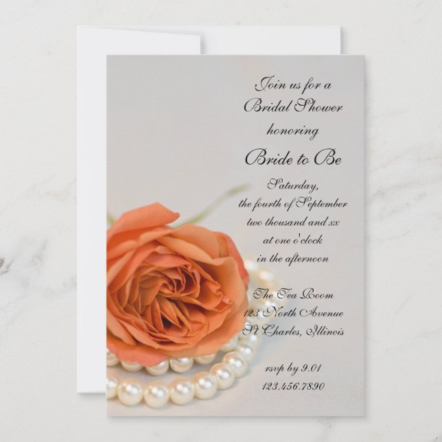 Invitación Rosa naranja y ducha de las perlas blancas (Anverso)