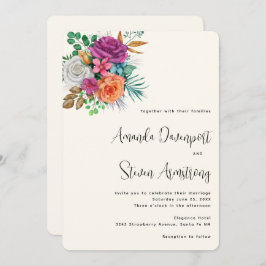 Invitación Rosa, Naranja y Rosas Blancas Boda de Bouquet Flor