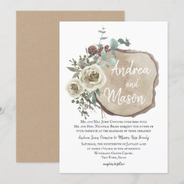 Invitación Rosa natural de leña y Boda de eucalipto