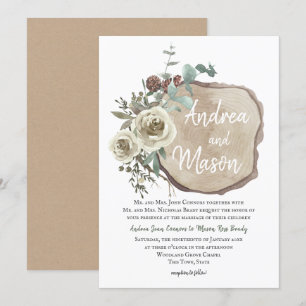 Invitación Rosa natural de leña y Boda de eucalipto