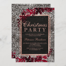 Invitación Rosa Navidades de madera de hojas rojas con guijar