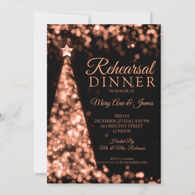Invitación Rosa Navidades negros Boda ensayo cena (Anverso)