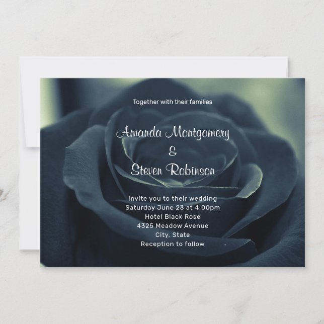 Invitación Rosa Negra Flor Gótica Oscura Foto Boda (Anverso)