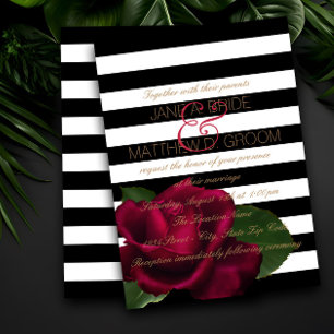 Invitación Rosa Negra Moderna con Franja para Boda