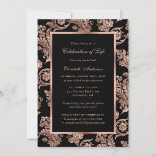 Invitación Rosa Negra Oro Vintage Celebración de la Vida Flor