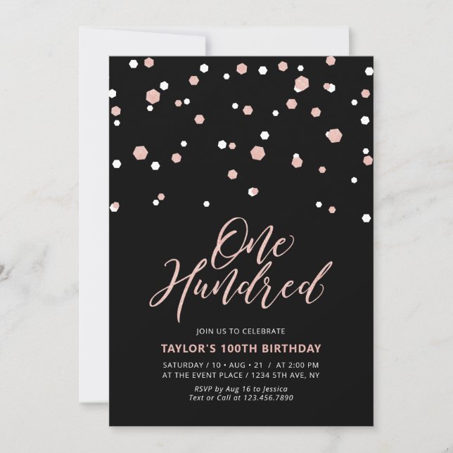 Invitación Rosa Negra Simple Oro Cumpleaños número 100 Fiesta (Anverso)