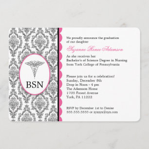 Invitación Rosa negro ADAPTABLE de la graduación BSN RN de la