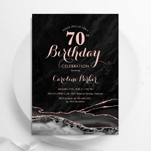 Invitación Rosa Negro Agate Marble 70 cumpleaños