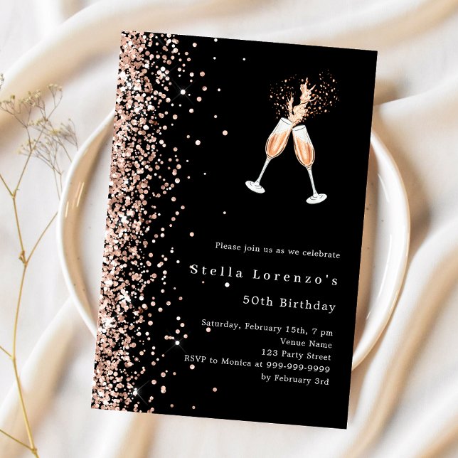 Invitación Rosa negro celebra cumpleaños de lujo (Subido por el creador)
