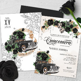 Invitación Rosa negro Chola Lowrider Chicana Quinceanera
