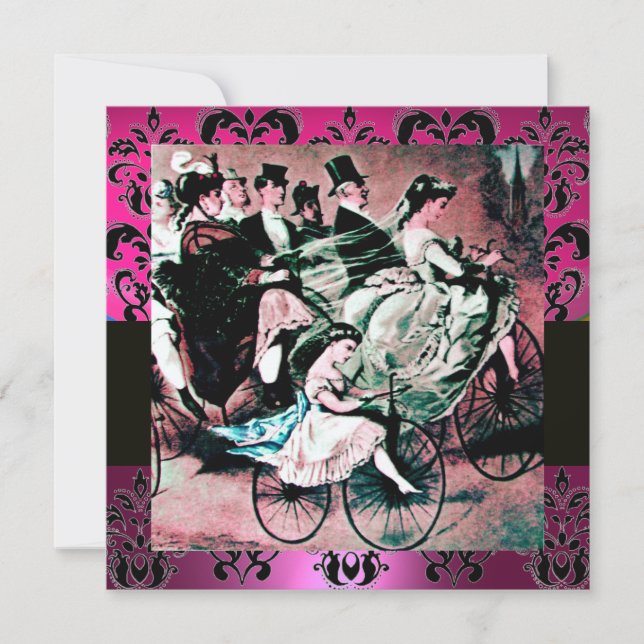 Invitación ROSA, NEGRO, DAMASCO PÚRPURA MONOGRAMA, blanco, fu (Anverso)