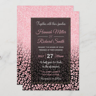 Invitación Rosa negro de moda Purpurina de oro Leopard Ombre