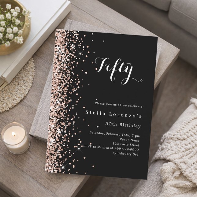 Invitación Rosa negro de oro de lujo (Subido por el creador)