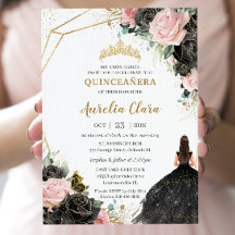 Rosa Negro Floral Quinceañera dulce dieciséis