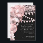 Invitación Rosa negro globo Purpurina de oro cualquier cumple<br><div class="desc">Moderno y elegante Rubor Rosa Rosa Rosa Purpurina de oro Sparkle Banner Balón cualquier cumpleaños de edad</div>