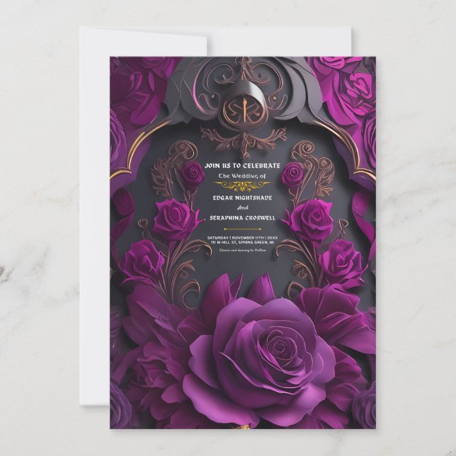 Invitación Rosa negro gótico Boda de Halloween  de Halloween (Anverso)
