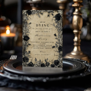 Invitación Rosa negro gótico Halloween Soirée