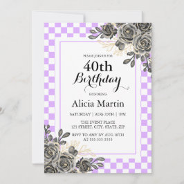 Invitación Rosa negro malva y cumpleaños con control blanco