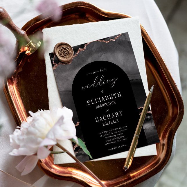 Invitación Rosa negro moderno Boda de Agate de Oro (Subido por el creador)