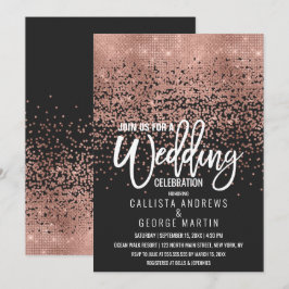 Invitación Rosa negro moderno Purpurina de oro Boda Confetti