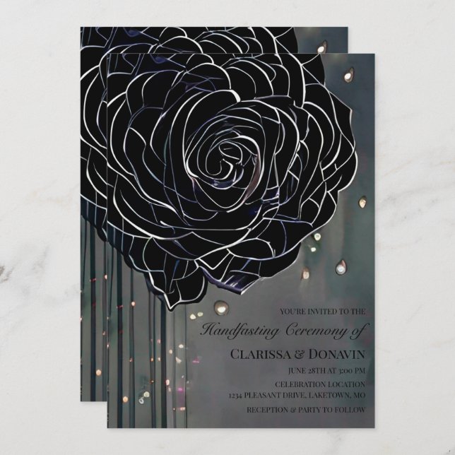 Invitación Rosa negro Moody Gothic Elegant Handfaying (Anverso / Reverso)