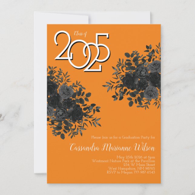 Invitación Rosa negro Naranja del partido gótico de graduació (Anverso)