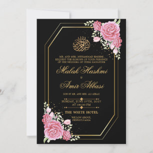 Invitación Rosa negro Oro Boda musulmán islámico