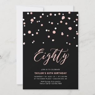 Invitación Rosa Negro Oro Simple Ochenta 80 cumpleaños fiesta
