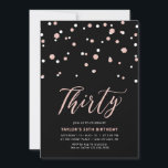 Invitación Rosa negro oro simple treinta y un Fiesta de cumpl<br><div class="desc">Celebra tu día especial con esta mínima invitación de cumpleaños número 30. Este diseño cuenta con un elegante guión de letras "Thirty" (Treinta) con confeti en forma de hexágono con una combinación de color oro negro y rosa. Hay más diseños disponibles en mi tienda BaraBomDesign.</div>